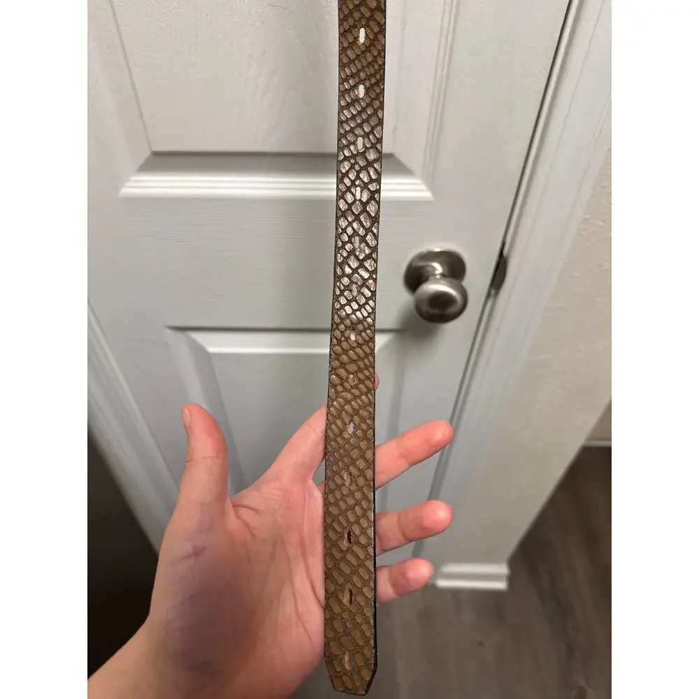 Fossil Brown Leather Snakeskin Print Skinny Belt Y2K